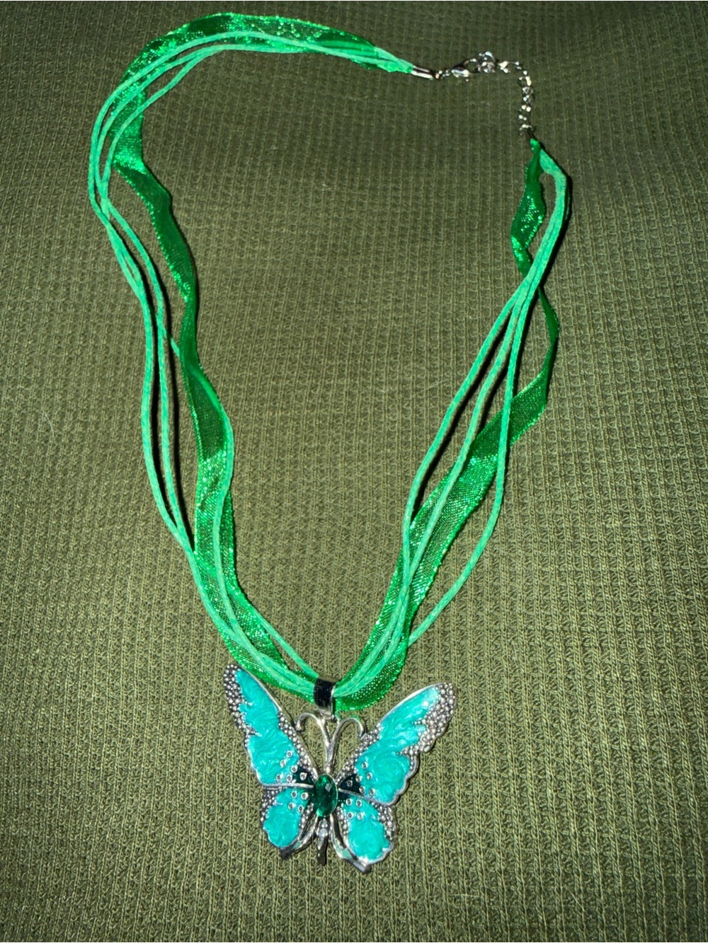 Green Butterfly Pendant Necklace - Unbranded